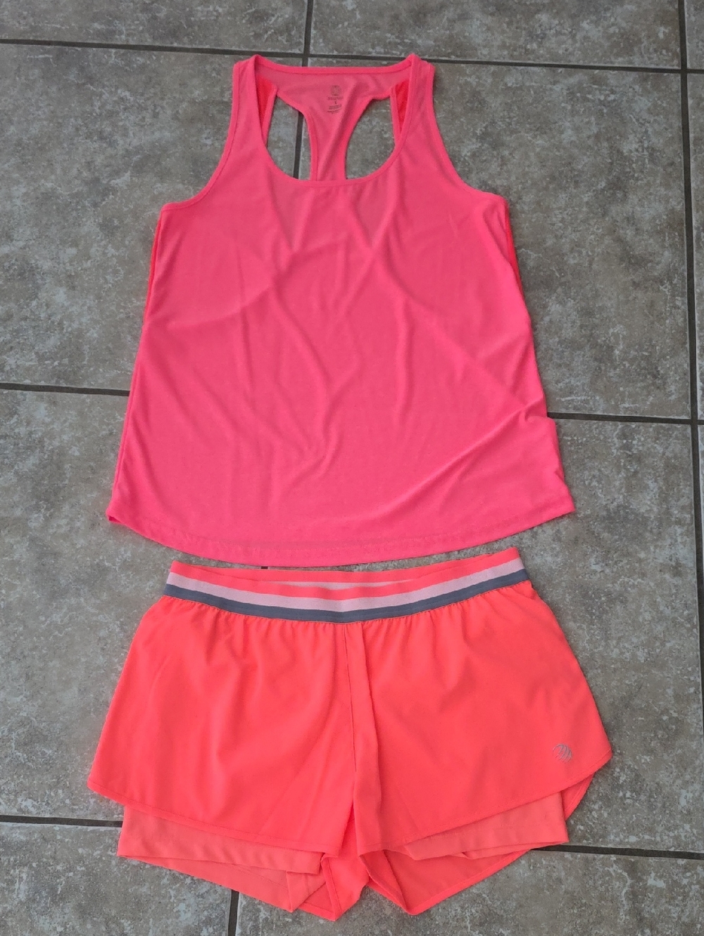 Neon Pink Racerback Tank and Coral Athletic Shorts Set